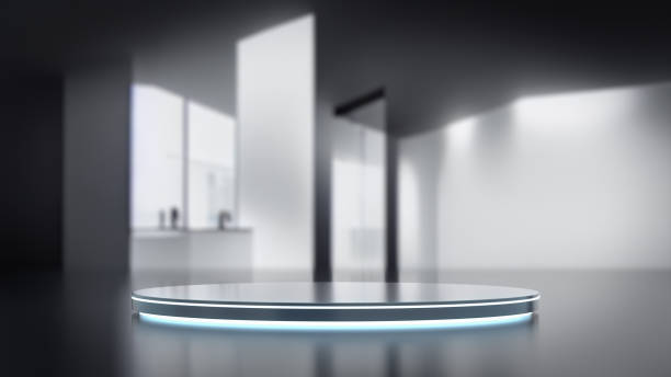 white futuristic pedestal with laboratory background. - 數字展廳 個照片及圖片檔